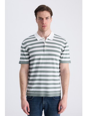 D'S Damat Ds Damat Regular Fit Koyu Yosun Çizgili Yazlık Rayon Triko T-Shirt 4HC060112010M