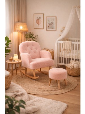 Argedemo Verona Sallanan Koltuk Ahşap Ayaklı Wellsoft Kumaş Berjer -Emzirme Koltuğu Puf Hediyeli