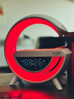 Helios HS-5214 Tasarım Rgb Masa Lambası - Dijital Saatli Kablosuz Şarj Üniteli Bluetooth Hoparlör
