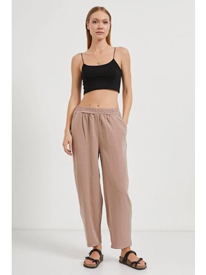 Tena Kadın Vizon (5456) Önü Dikişli Balon Kesim Tencel Pantolon