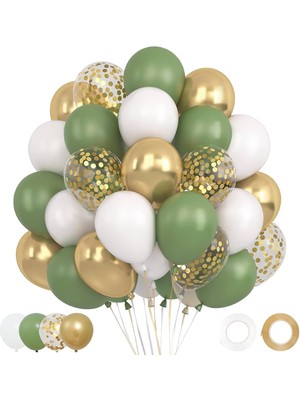 Zenviva 10 Okaliptus, 10 Beyaz, 5 Gold, 5 Pullu Şeffaf Balon Zinciri Seti