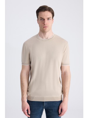 D'S Damat Ds Damat Regular Fit Bej Düz Yazlık Rayon Triko T-Shirt 4HC060112004M