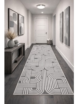 Babil Home Kaymaz Tabanlı Kesme  Salon Koridor Mutfak Yatak Odası Halısı 3012 Gri
