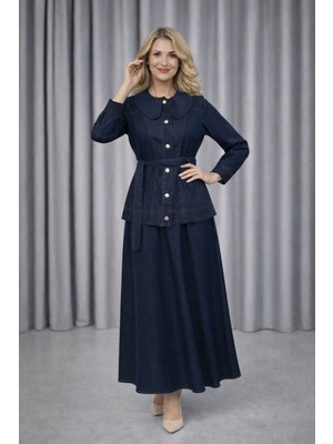 Hiramir Kadın Düğme Detaylı Kuşaklı Denim Takım YZ2610