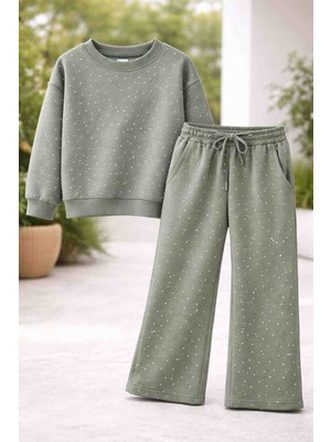Kız Çocuk Taş Detaylı Eşofman Takımı (2’li Set)