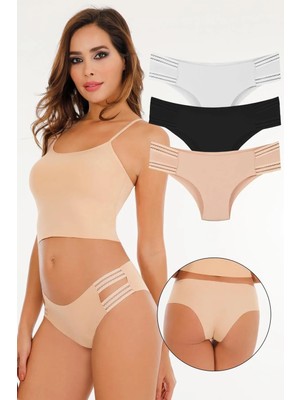 Sensu Kadın Lazer Kesim Dikişsiz Slip Külot 3'lü Paket Set - KTS3103 (Geniş Kalıp) Model-1