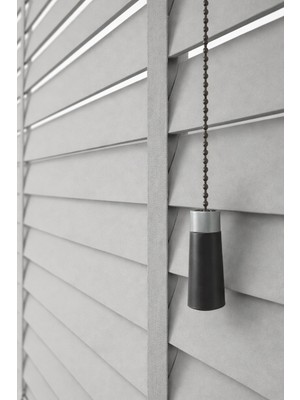 Açık Gri 50MM %100 Gerçek Ahşap Jaluzi Perde Redüktörlü Zincir Mekanizmalı Ofis/ev Tüm Mekanlar