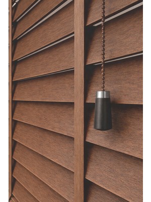 Ceviz 50MM %100 Gerçek Ahşap Jaluzi Perde Redüktörlü Zincir Mekanizmalı Ofis/ev Tüm Mekanlar