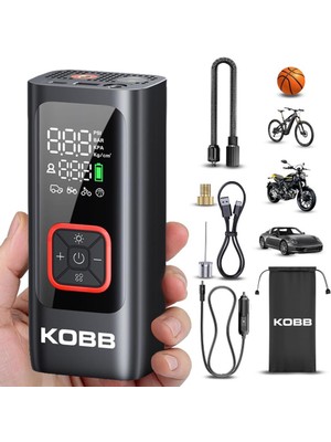 Kobb KB426 12V / Şarjlı Li-Ion 150 Psı Dijital Göstergeli Akıllı Lastik Şişirme Pompası+ Powerbank + Sos + LED Lamba