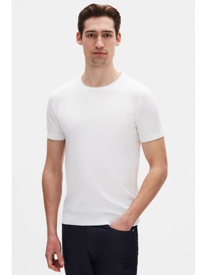 D'S Damat Ds Damat Regular Fit Ekru Düz Yazlık Rayon Triko T-Shirt 4HC060112004M