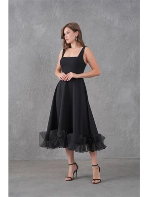 Dip Moda Kadın Tül Etekli Kalın Askılı Abiye Elbise DPS9326