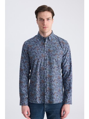 Twn Slim Fit Indigo Baskılı Pamuklu Gömlek 1EC02HD33259M