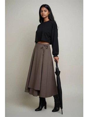 Dip Moda Kadın bağlamalı asimetrik scuba etek NMS075