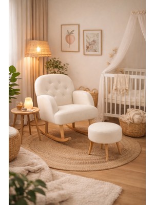 Argedemo Verona Sallanan Koltuk Ahşap Ayaklı Wellsoft Kumaş Berjer -Emzirme Koltuğu Puf Hediyeli