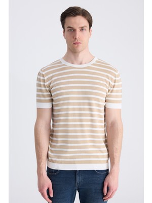 D'S Damat Ds Damat Slim Fit Bej Yazlık Rayon Triko T-Shirt 4HC0601110042