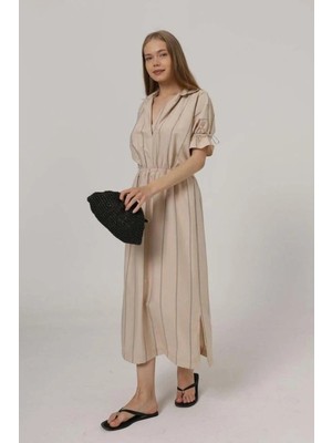 Aymood Beli Lastikli Elbise - Taş