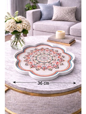 Zucci Home 36 cm Çiçek Desenli Cam Dekoratif Tepsi | Akdeniz Esintisi | Shine Anatolia  Rosace | Renkli Çiçek Motifli Orta Sehpa & Sunum Tepsisi