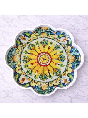 Zucci Home 36 cm Çiçek Desenli Cam Dekoratif Tepsi | Akdeniz Esintisi | Shine Solaria Art |  Renkli Çiçek Motifli Orta Sehpa & Sunum Tepsisi