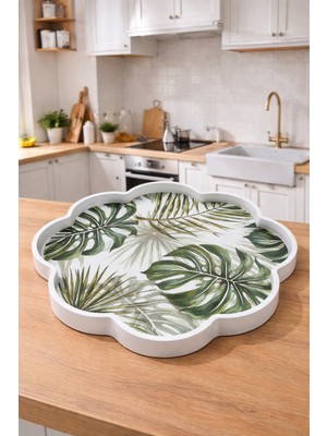 Zucci Home Akdeniz Esintisi Dekoratif Papatya Sunum Tepsisi | Daisy Botanic  | Premium Servis Tepsisi - 36X36 cm