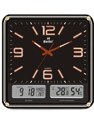 Eastar A593YG B Bizote Camlı Fosforlu Sessiz Duvar Saati