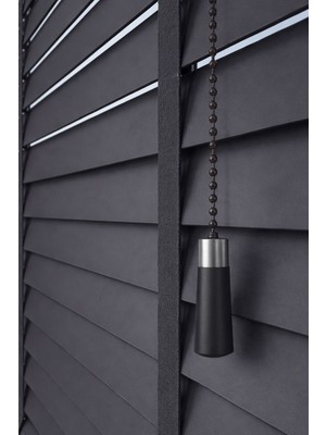 Antrasit 50MM %100 Gerçek Ahşap Jaluzi Perde Redüktörlü Zincir Mekanizmalı Ofis/ev Tüm Mekanlar