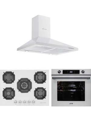 Eminçelik ve Afm Tech Marka / Valle Beyaz 5 Gözlü Ankastre Set (7701 +22 386 Wok +1420 W60 Piramit)