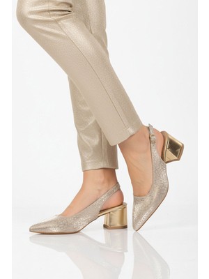 Ayakmod Altın Topuklu Kadın Abiye Ayakkabı 417688 Z