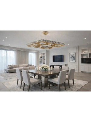 Kafkas 60LIK Kare Ici Daire Formu Gold Modern Kristal Avize