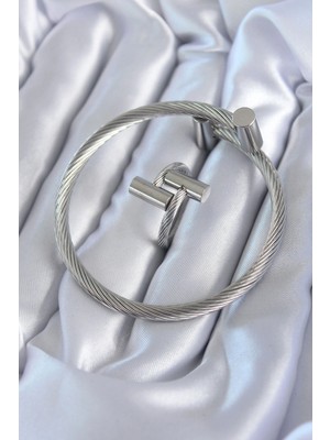 Belle Fusion Mey Ithalat® 316L Çelik Gümüş Renk Sarmal Model Erkek Bileklik Yüzük Kombini