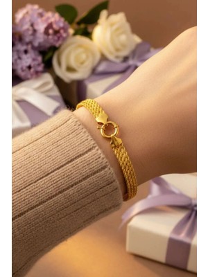 Bilezikci 8 Ayar Altın 4 Sıra Burma Örgü Bileklik Taşsız Zarif Kadın Hediyesi