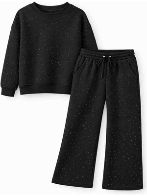 Kız Çocuk Taş Detaylı Eşofman Takımı (2’li Set)