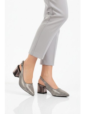 Ayakmod Platin Simli Topuklu Kadın Abiye Ayakkabı 417688 Z