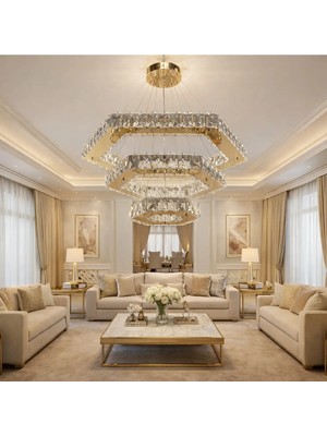 Kafkas 60X40X25 Altıgen Gold Modern Kristal Avize