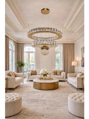 Kafkas 45X30 Daire 2 Katlı Gold Şeker Toplu Kristal Avize