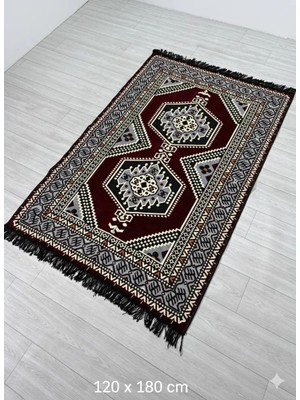 Bakırözü Home Pamuk Polyester Karışımlı Otantik Şark Köşesi Kilimi - Yahyalı Bordo Modeli Yıkanabilir Kilim