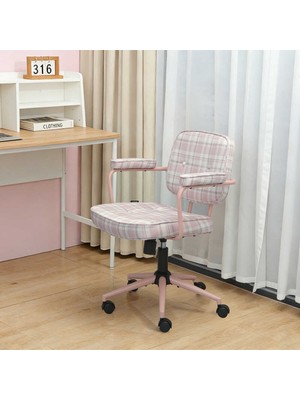 Adore Mobilya Button Ekose Kumaş Ofis ve Çalışma Sandalyesi – Pembe