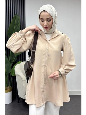 Tesettür Diyarı Kadın Dökümlü Gömlek-Bej