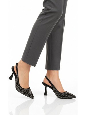 Ayakmod Siyah Taş Işlemeli Kadın Ince Topuklu Abiye Ayakkabı 417654 Z