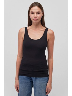 Tena Kadın Siyah Kalın Askılı Ön Arka U Yaka Tişört