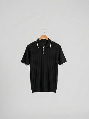 Kastrioti Fitilli Örgü Dokulu Kontrast Yaka/kol Şeritli Old Money Polo Yaka T-Shirt