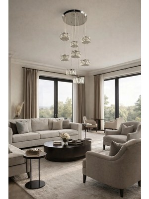 Kafkas 8lik 8 Sarkıtlı Aurora Gümüş Prestige Kristal Avize