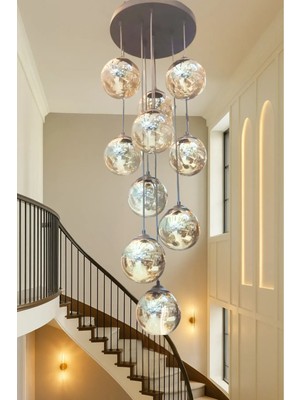 Kafkas 13 Camlı Modern Galeri Boşluğu Sarkıt Avize