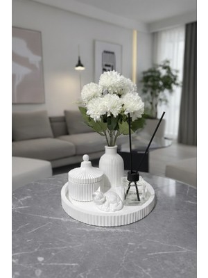 Yasmella Home Vazo + Kapaklı Kutu + Pudra Kokusu 50 Ml+ Kedi Figürü + Yuvarlak Sunum Tepsi (Çiçek Dahil Değildir)