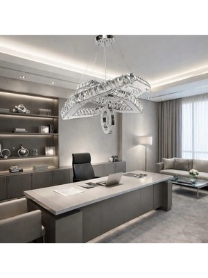 Kafkas 60X40 Altıgen Gümüş 2 Katlı Halkalı Kristal Avize