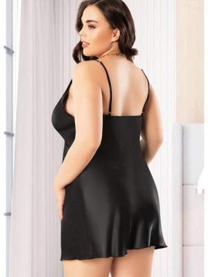 Pijamask Kadın Saten Ip Askılı Göğüs Dekolteli Dantelli Gecelik