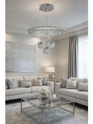 Kafkas 60LIK Gümüş 3 Toplu Kelebekli Kristal Avize