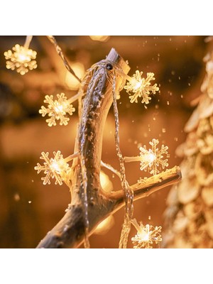 Oktay Sesal Snow Flake Photo Clip String LED Warm Light Gün Işığı Pilli Kar Tanesi Mandal LED Işık 2 Metre LED