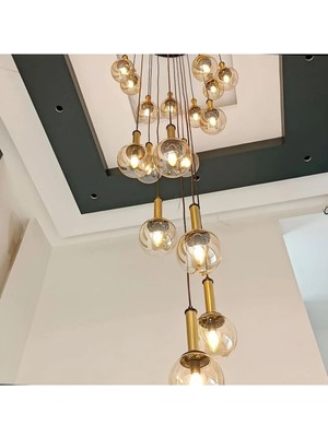 Kafkas 1000LİK Tepsi 30 Camlı Statik Gold Süslemeli Galeri Boşluğu Modern Avize