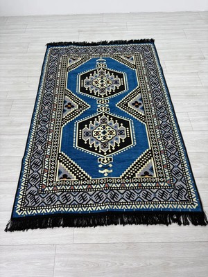 Bakırözü Home Pamuk Polyester Karışımlı Otantik Şark Köşesi Kilimi - Yahyalı Mavi Modeli Yıkanabilir Kilim