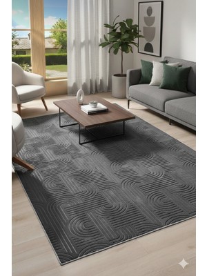 Babil Home Kaymaz Tabanlı Kesme  Salon Koridor Mutfak Yatak Odası Halısı 3017 Antrasit